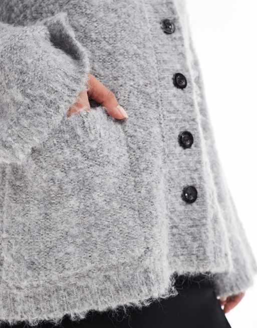 4th & Reckless textured wool mix button through longline cardigan in gray