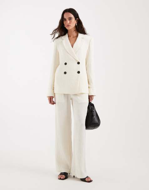 4th & Reckless textured	double breasted fold-over cuff blazer and wide leg pants set in cream - view 1