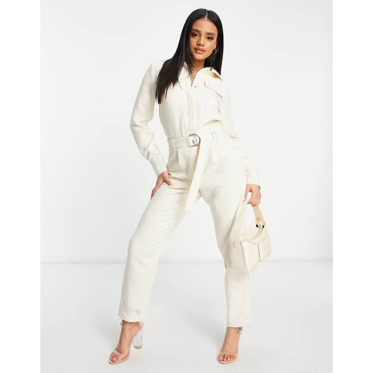 4th Reckless tie belt jumpsuit in cream ASOS