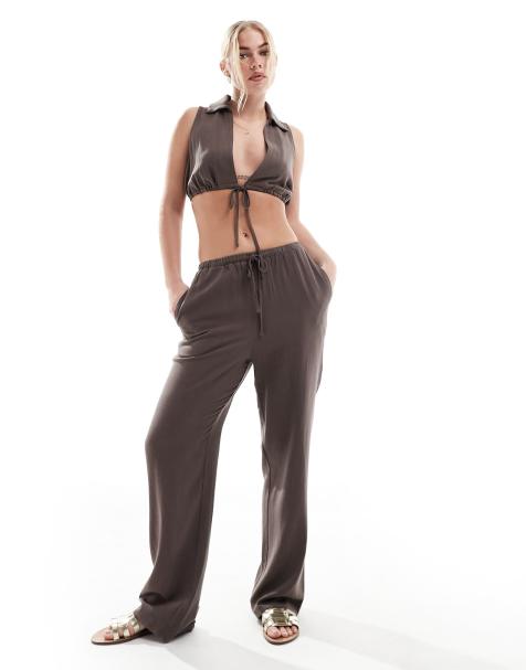 4th & Reckless tie front beach pants in brown (part of a set) - view 1
