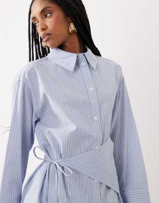 4th & Reckless Tie Waist Detail Wide Cuff Shirt In Blue