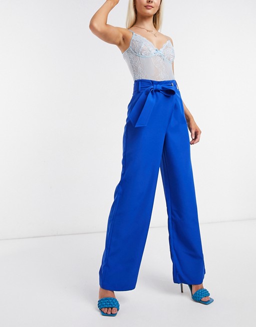 4th & Reckless tie waist trouser co-ord in petrol blue
