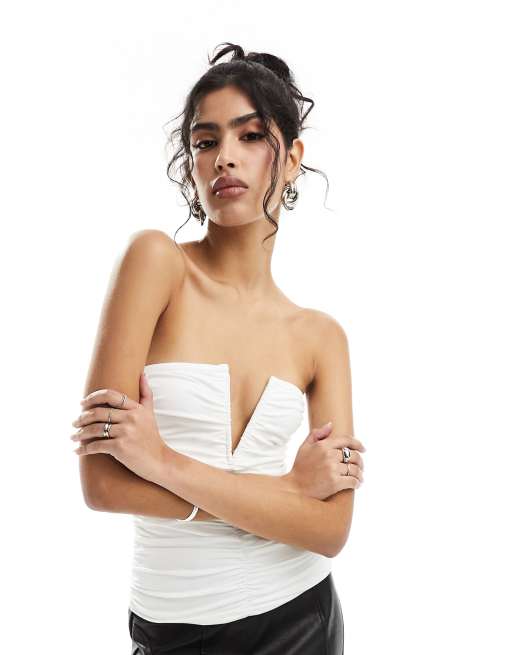 4th & Reckless - Top a fascia arricciato con intaglio sul davanti bianco