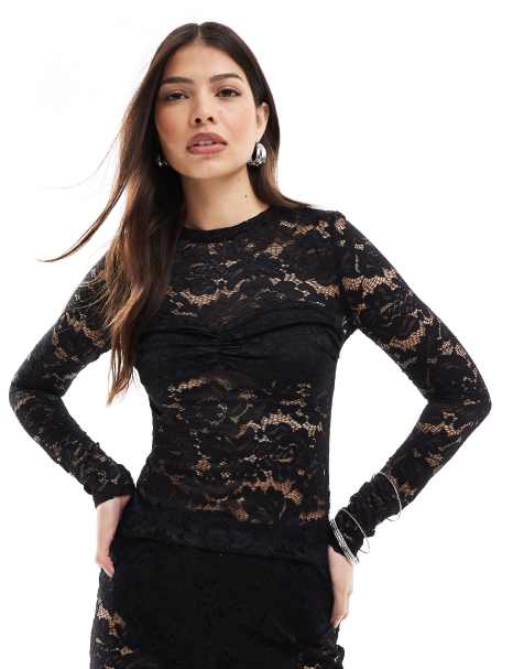 4th & Reckless - Top a maniche lunghe in pizzo nero in coordinato - view 1