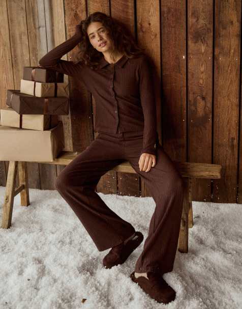 4th & Reckless - Top a trecce con colletto e bottoni in misto cotone color cioccolato in coordinato - view 1