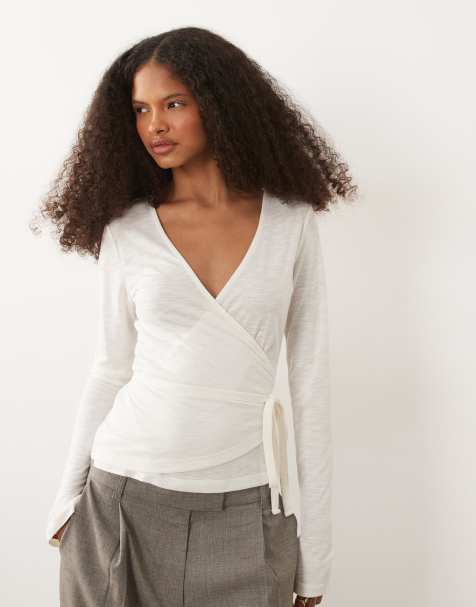 4th & Reckless - Top avvolgente grigio con laccetti - view 1