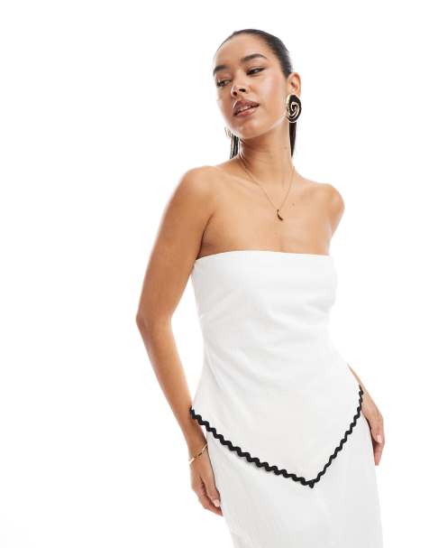 4th & Reckless - Top bandeau d'ensemble en aspect lin avec bordures festonnées contrastantes et ourlet en pointe - Noir et blanc - view 1