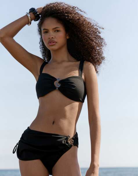 4th & Reckless - Top bikini nero con dettaglio a spirale in metallo in coordinato - view 1