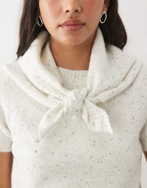 4th & Reckless - Top de punto con detalle de bufanda en crema jaspeado, 3 de 4