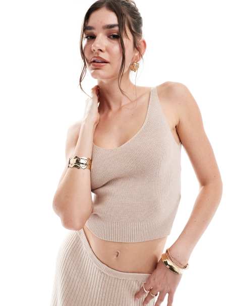 4th & Reckless - Top in maglia con scollo a V color cammello a coste in coordinato - view 1