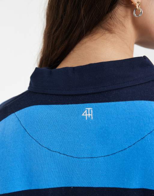4th & Reckless - Top oversize style polo de rugby en coton rayé avec logo brodé - Bleu, 3 de 4