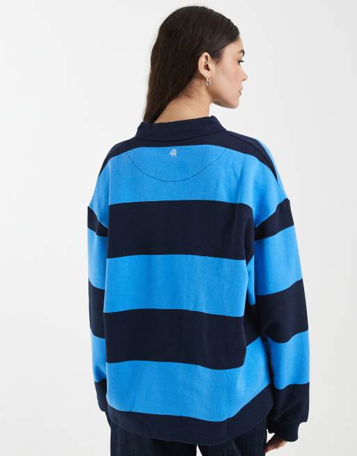 4th & Reckless - Top oversize style polo de rugby en coton rayé avec logo brodé - Bleu, 4 de 4