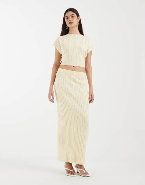 4th & Reckless - Top sans manches en maille côtelée à taille cintrée et jupe longue à taille haute - Jaune beurre - view 1