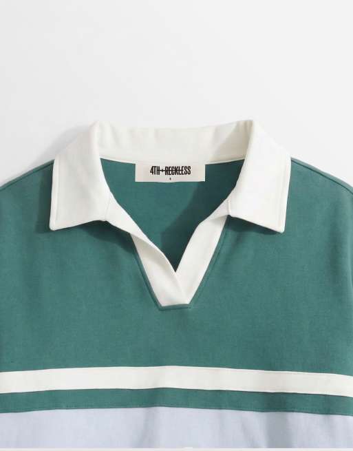 4th & Reckless - Top verde estilo rugby con cuello de solapas y panel delantero del logo (parte de un conjunto), 8 de 8