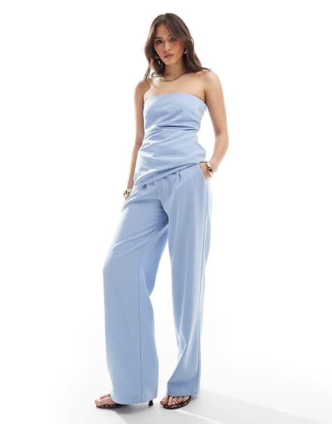 4th & Reckless - Topa fascia e pantaloni a fondo ampio sartoriali blu in coordinato - view 1