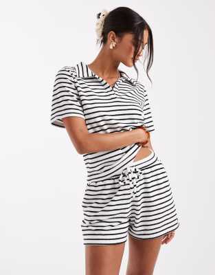 4th & Reckless 4th & Reckless towelling boxer shorts co-ord in mono stripe-Multi