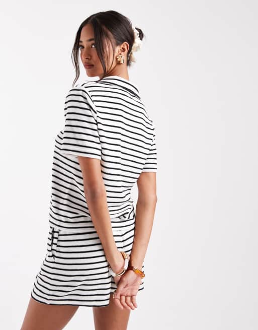4th & Reckless towelling polo top in mono stripe (Part of a set), 2 of 4