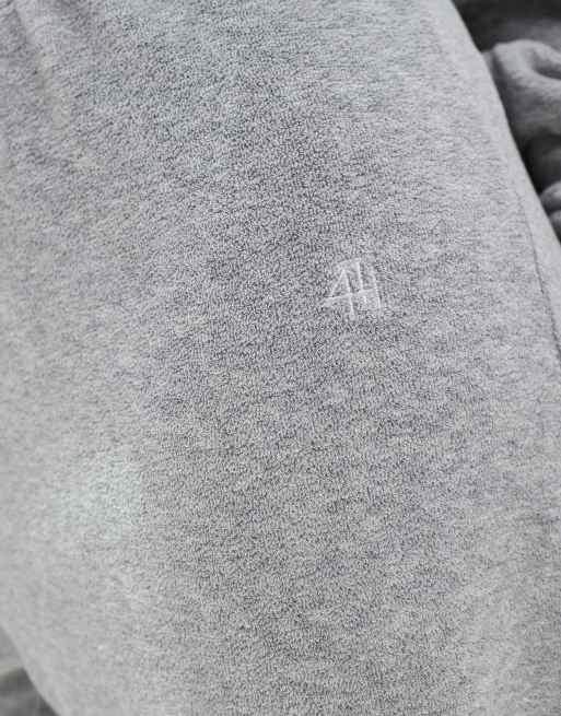4th & Reckless towelling tie waist wide leg joggers co-ord in grey marl, 3 of 5