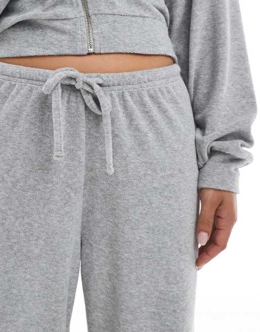 4th & Reckless towelling tie waist wide leg joggers co-ord in grey marl, 4 of 5