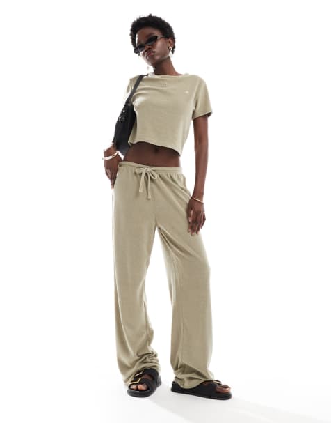 4th & Reckless towelling tie waist wide leg trousers co-ord in pistachio green