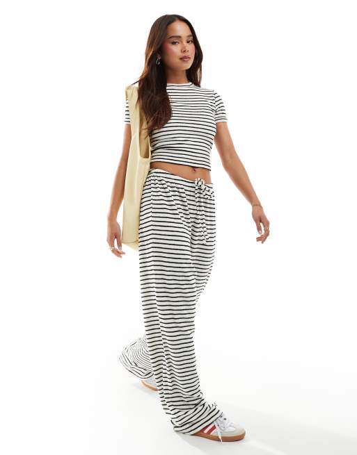 4th & Reckless towelling wide leg pants in stripe (part of a set)