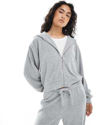 4th & Reckless 4th & Reckless towelling zip through hoodie co-ord in grey marl