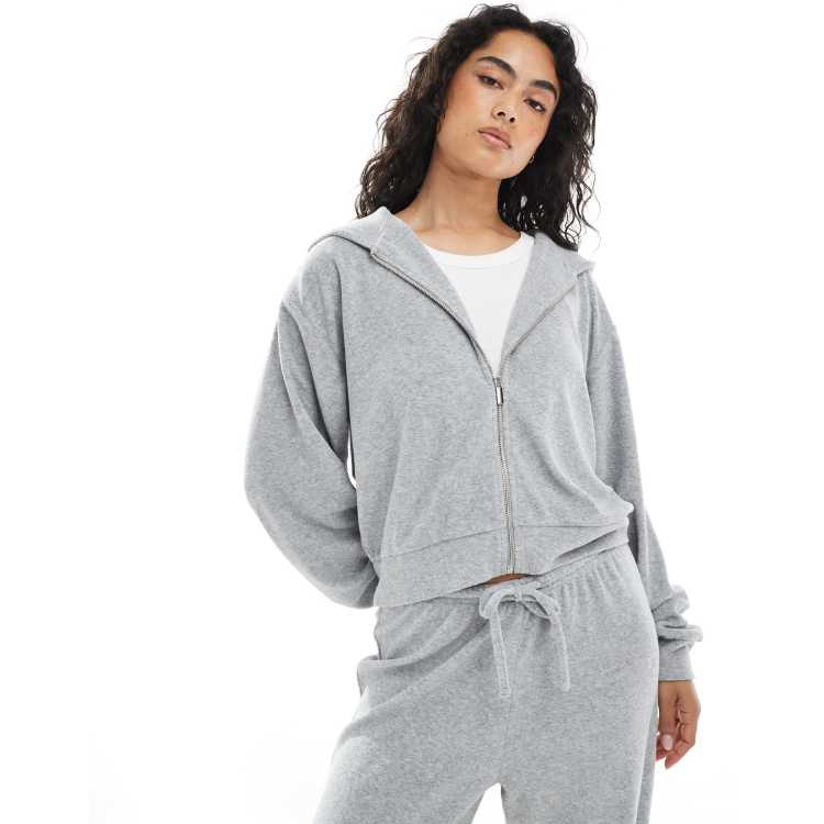 4th & Reckless towelling zip through hoodie co-ord in grey marl | ASOS