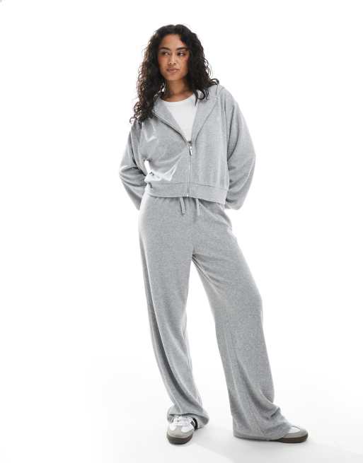 4th & Reckless towelling zip through hoodie in grey marl (part of a set), 2 of 4