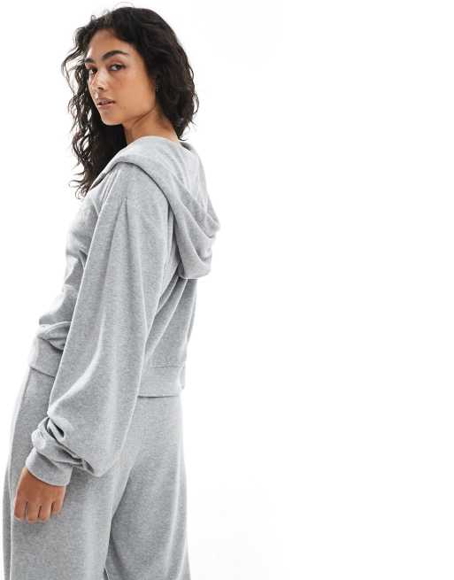 4th & Reckless towelling zip through hoodie in grey marl (part of a set), 4 of 4