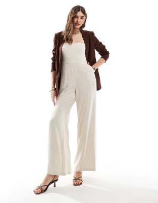 4th & Reckless - Trägerloser Leinenmix-Jumpsuit in Beige mit weitem Bein-Neutral