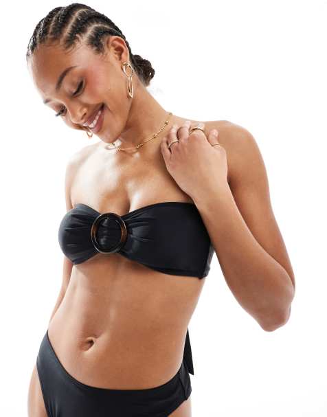 4th & Reckless – Trägerloses Bikinioberteil in Schwarz mit Schnallendetail in Schildpatt-Optik und Hose - view 1