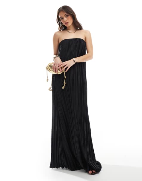 4th & Reckless – Trägerloses, plissiertes Maxikleid in Schwarz - view 1