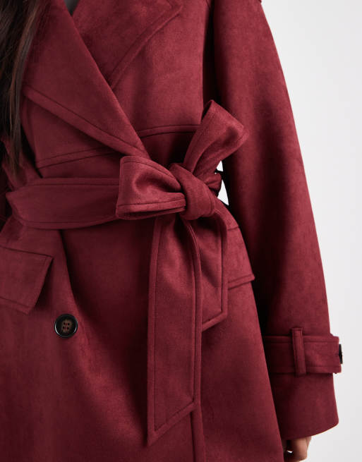 4th & Reckless - Trench-coat mi-long à ceinture et double boutonnage en imitation daim - Bordeaux, 4 de 4