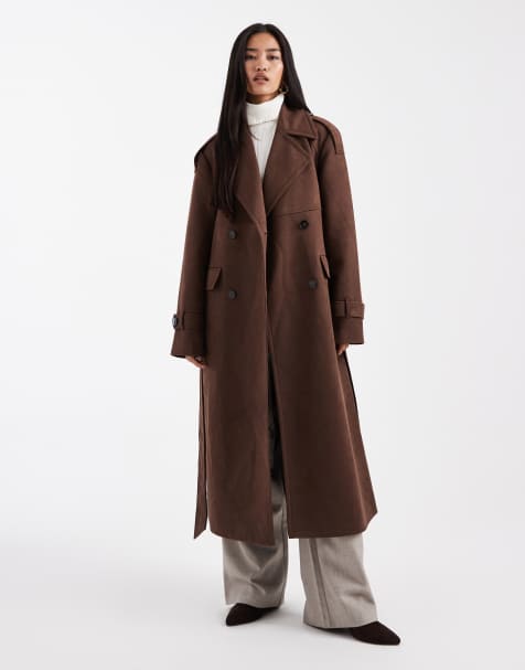4th & Reckless - Trench-coat mi-long en imitation daim - Marron - view 1