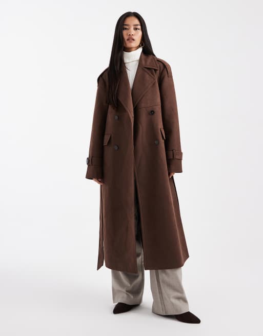 4th & Reckless - Trench-coat mi-long en imitation daim - Marron