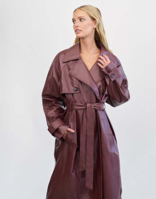 4th & Reckless - Trench in ecopelle PU color granata, 3 di 4