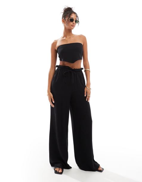4th & Reckless – Tulum – Strandhose in Schwarz mit weitem Bein und Kordelzug, Kombiteil - view 1