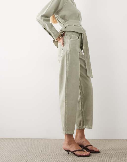 4th & Reckless twill denim barrel leg jeans co-ord in green, 2 of 5