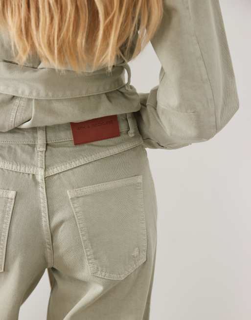 4th & Reckless twill denim barrel leg jeans co-ord in green, 3 of 5