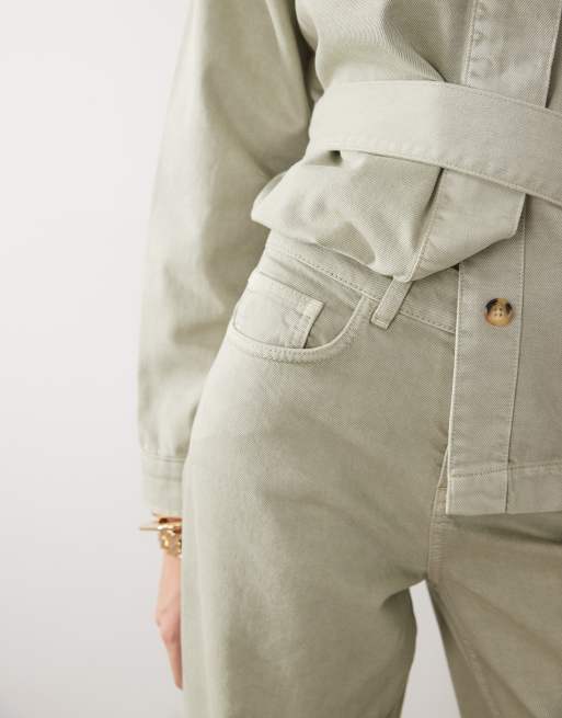 4th & Reckless twill denim barrel leg jeans co-ord in green, 4 of 5