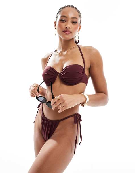 4th & Reckless underwire bikini top and bottoms set in dark red - view 1
