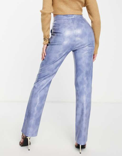 4th & Reckless v front leather look trousers in blue croc, 2 of 4