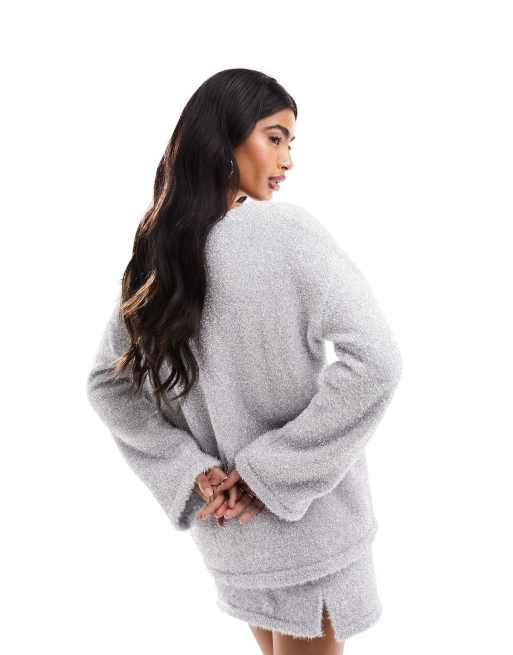 Missyempire knitted long sleeve unitard jumpsuit in stone