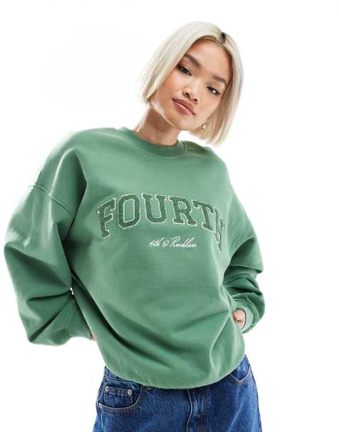 4th & Reckless - Vasket grøn sweatshirt med logoprint - view 1