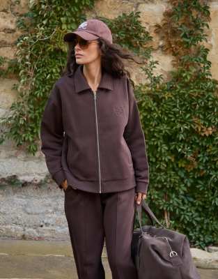4th & Reckless - Veste bomber d'ensemble en coton épais avec col et fermeture éclair - Chocolat-Brown