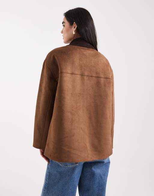 4th & Reckless - Veste style barn en imitation daim à col contrastant - Marron, 3 de 4
