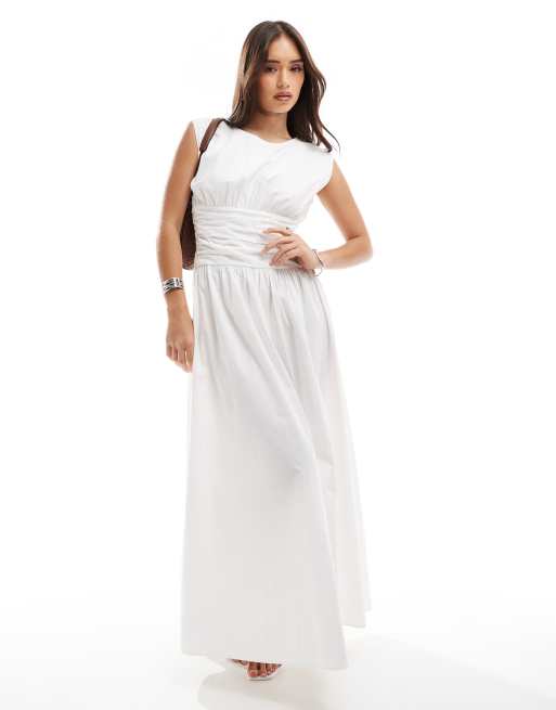 4th & Reckless - Vestito lungo bianco in popeline con dettaglio drappeggiato e vita scesa