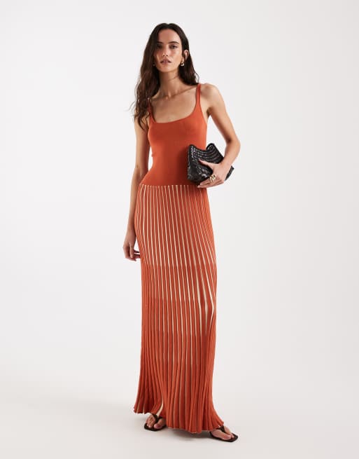 4th & Reckless - Vestito lungo in maglia color ruggine con pieghe a contrasto, 3 di 4