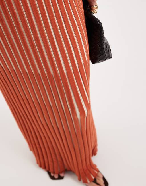 4th & Reckless - Vestito lungo in maglia color ruggine con pieghe a contrasto, 4 di 4