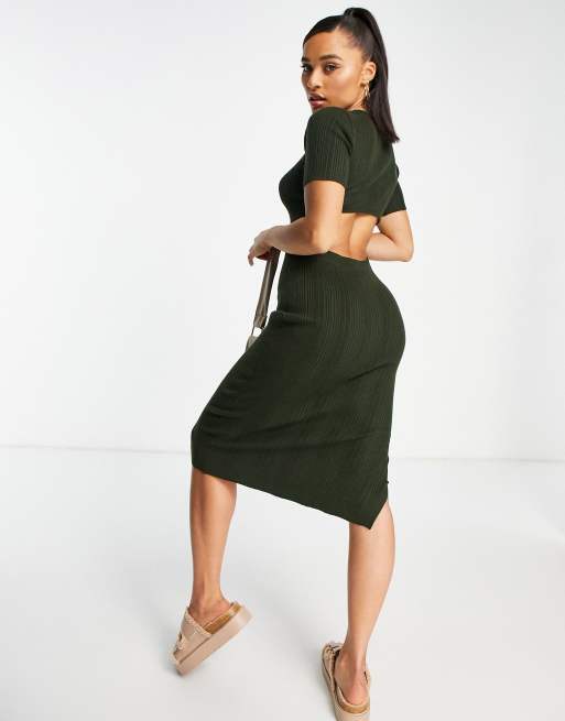 4th & Reckless - Vestito midi in maglia kaki con apertura sul retro